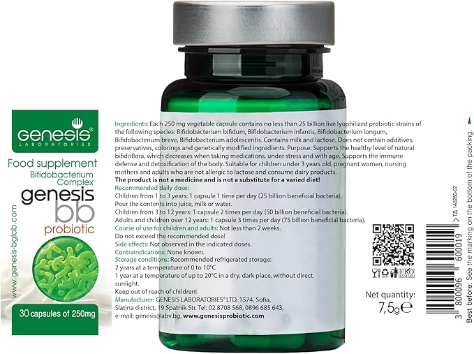 Genesis LABORATORIES Probiotic Supplement with Bifidobacterium spp. 250 mg 30 Capsules Immune Support Gut Health Probiotics for Digestive Health Anti Bloating for Men and Women Gut Restore Probiotic