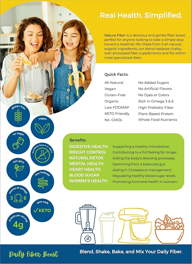 All-Natural Organic Fiber Powder Supplement, Plant-Based Whole Food Ingredients, No Artificial Colors or Flavors