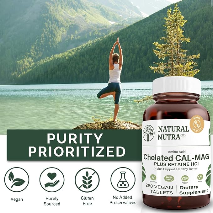 Natural Nutra Chelated Cal Mag 1000/500 mg Supplement, 250 Vegan Tablet