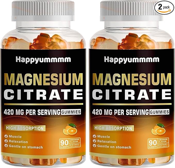 Magnesium Citrate Gummies 420mg per Serving - 180 Orange Gummies - Promotes Healthy Relaxation, Muscle, Bone, & Energy Support (2 Pack).