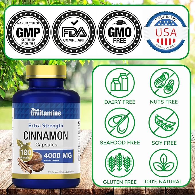 Cinnamon Capsules 4,000 mg Equivalent - 180 Capsules | Cassia & Ceylon Cinnamon Pills | Two Varieties! | Non-GMO! | Made in The USA!