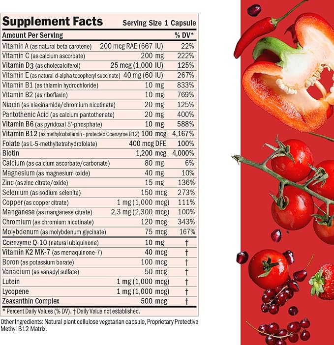 ANDREW LESSMAN Essential-1 Multivitamin 1000 IU Vitamin D3 30 Small Capsules - 100 mcg Methyl B12. CoQ10 Lutein Lycopene Zeaxanthin. High Potency. No Additives. Ultra-Mild. One Daily Capsule