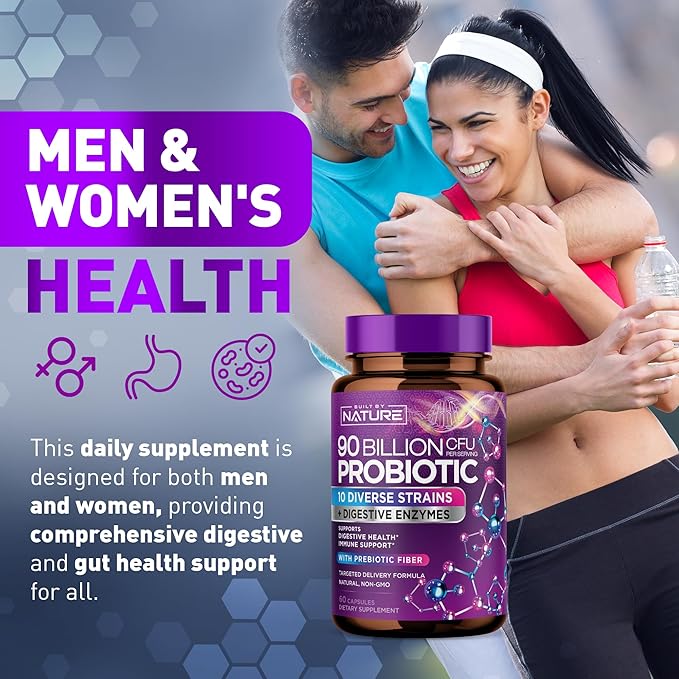 90 Billion CFU Probiotic - Daily Digestive Gut Health Supplement for Men & Women - Lactobacillus acidophilus, Bifidobacterium & Prebiotics - Non-GMO, Gluten & Dairy Free, Shelf-Stable - 60 Capsules