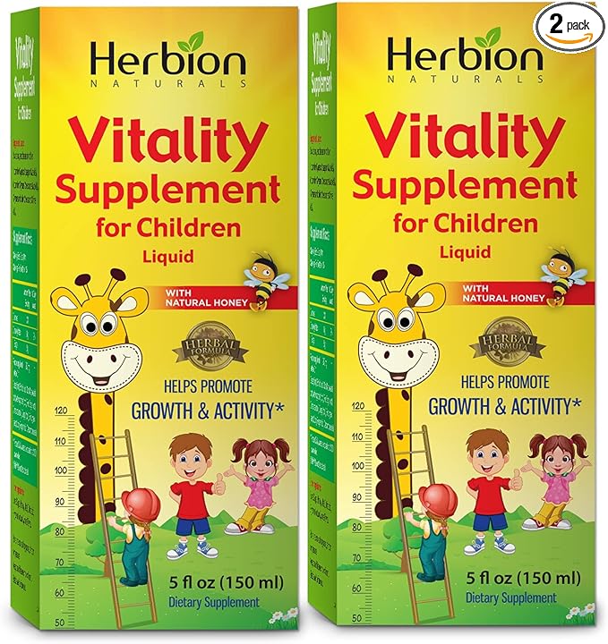 HERBION Naturals Vitality Supplement for Children, Promotes Growth and Appetite, Relieves Fatigue, Improves Mental & Physical Performance, for Kids 1 Year & Above, 10 Fl Oz (Pack of 2)