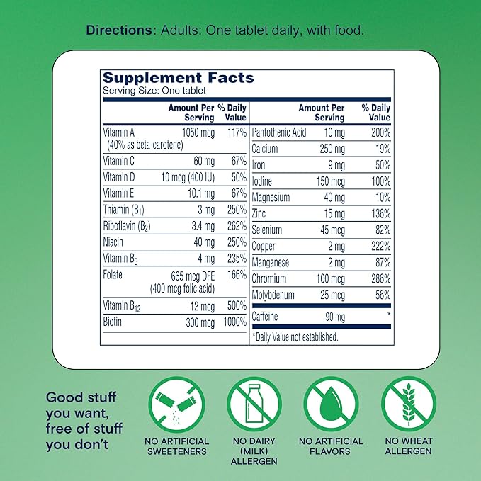 One A Day Energy Daily Essentials Multivitamin, Energy Supplement to Support Mental Alertness and Immune Health with Vitamins A C, D, E, Zinc and Caffeine, 120 Count