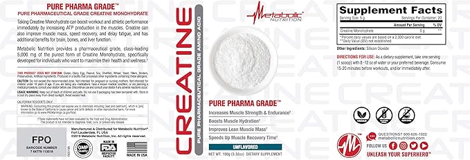 Metabolic Nutrition Creatine, 100 Grams, Powder