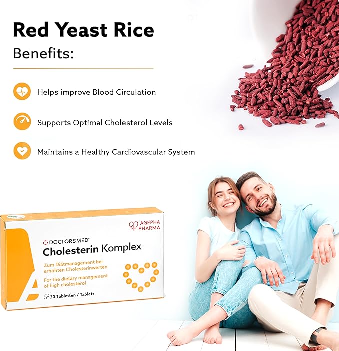 Cholesterin Komplex | 30 Vegan Tablets | Supplement to Maintain Cholesterol Levels | Red Yeast Rice Extract with Monacolin K | Gluten-Free, Lactose-Free | Manufactured in Europe