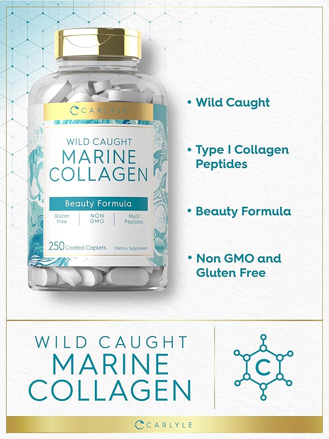 Carlyle Marine Collagen Pills | 250 Caplets | Wild Caught Collagen Peptides | Non-GMO, Gluten Free