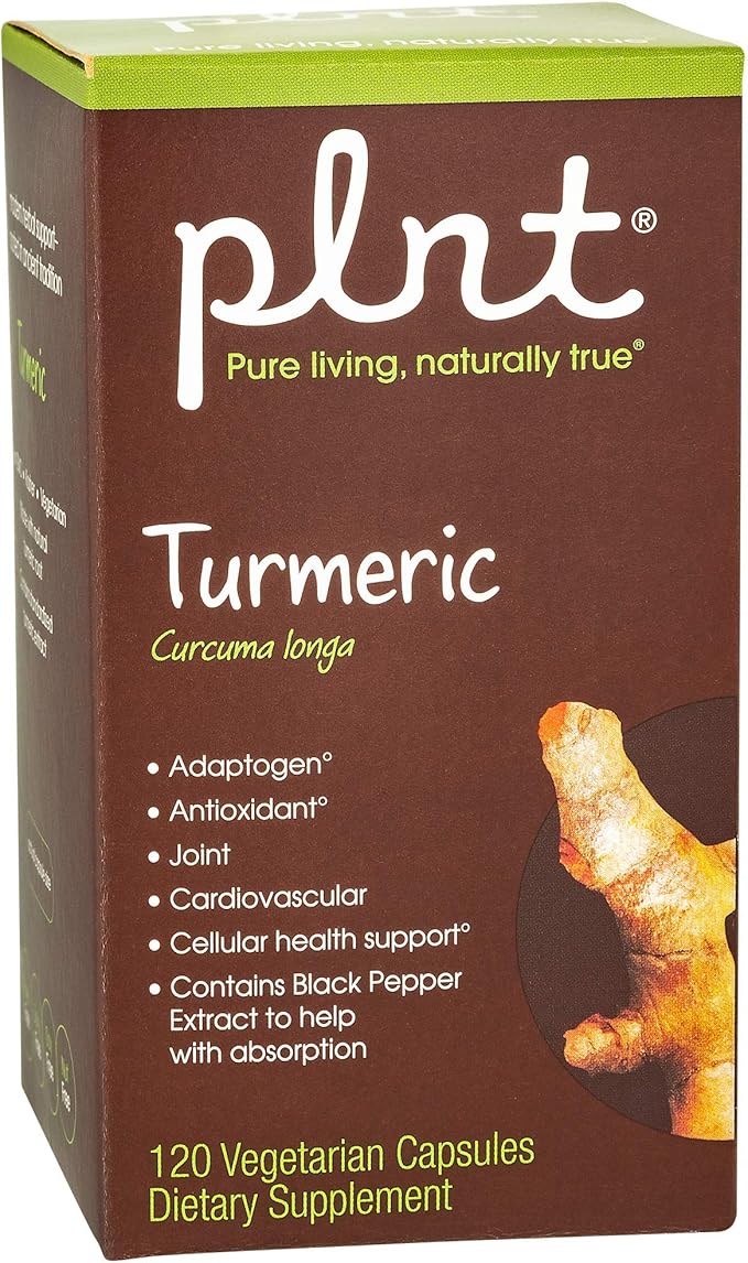 plnt Turmeric - with Natural, Non-GMO Indian Turmeric Root, Supports Joint Mobility, Cellular Health Support & Provides Antioxidant Benefits (120 Vegetarian Capsules)