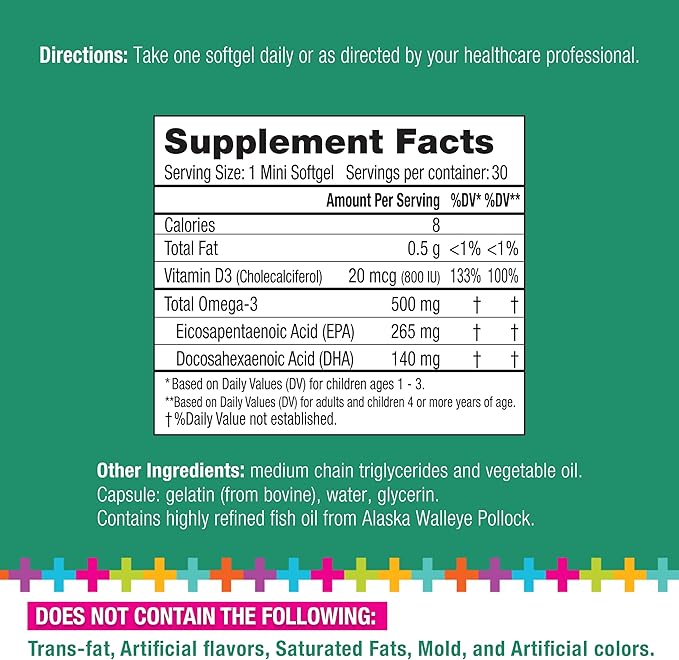 Learn+D - Vitamin D3, Omega 3 Formulation - 30 Mini Softgels