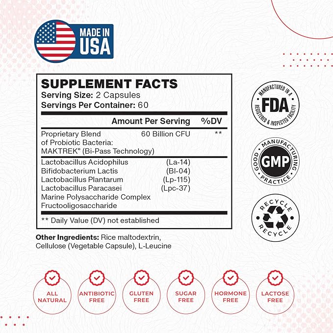 Probiotic Capsules 60 Billion Cfu's & Vitamin K2 (MK7) D3 | 240 Capsules | Free of Top Allergens