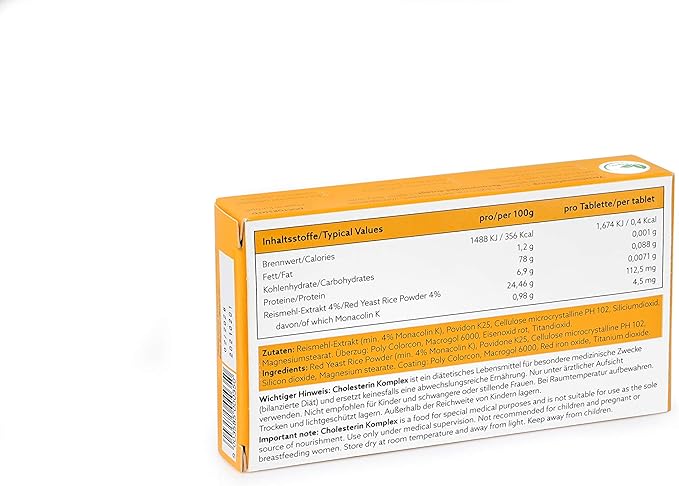 Cholesterin Komplex | 30 Vegan Tablets | Supplement to Maintain Cholesterol Levels | Red Yeast Rice Extract with Monacolin K | Gluten-Free, Lactose-Free | Manufactured in Europe
