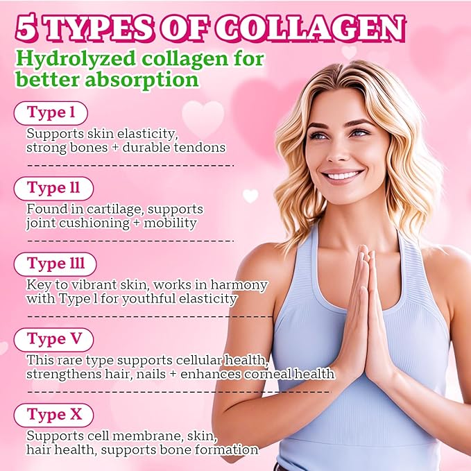 Collagen Peptides Gummies 5000MG, Collagen Gummies for Women & Men, Type I,II,III,V,X Protein with Biotin, Hyaluronic Acid, Vitamin C for Healthy Skin | Strawberry Flavored, Sugar Free, 120 Cts