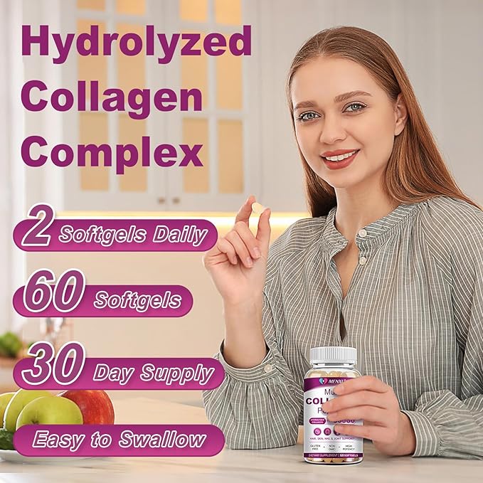 Multi Collagen Peptides Softgel for Women & Men - Type I, II, III, V, X - Hydrolyzed Collagen Peptides with Biotin, Vitamin C & Hyaluronic Acid - Support Skin Hair Nail & Joint - Non GMO, 180 Softgel