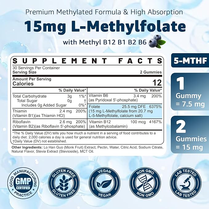 Omega 3, L-MethylFolate 15mg & Methyl B12 Gummies, 3 Pack