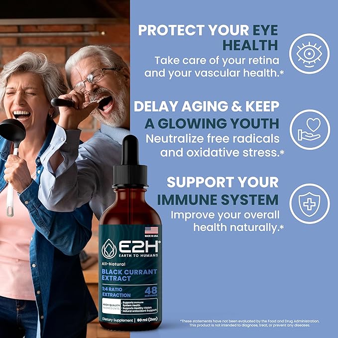 E2H Natural Black Currant Extract, Cold Pressed Black Currant Seed - Immune System Health - Fast Absorbing Liquid (2 Bottles)