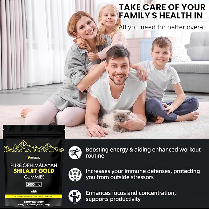Shilajit Gummies with Ashwagandha & Turmeric - The Ultimate Organic, Vegan-Friendly Health Boost! Zero Sugar, Immunity Support for Men & Women - 120 Count! (Bag Pack)