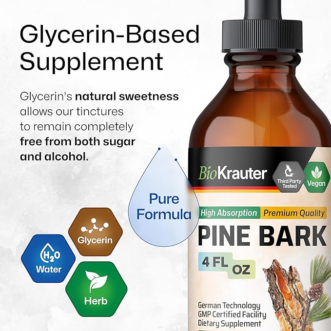 BIO KRAUTER Pine Bark Extract - Rich in Antioxidants Liquid Supplement - 400 mg French Maritime Pine Bark Extract Drops - Vegan, Alcohol & Sugar Free - 4 Fl Oz