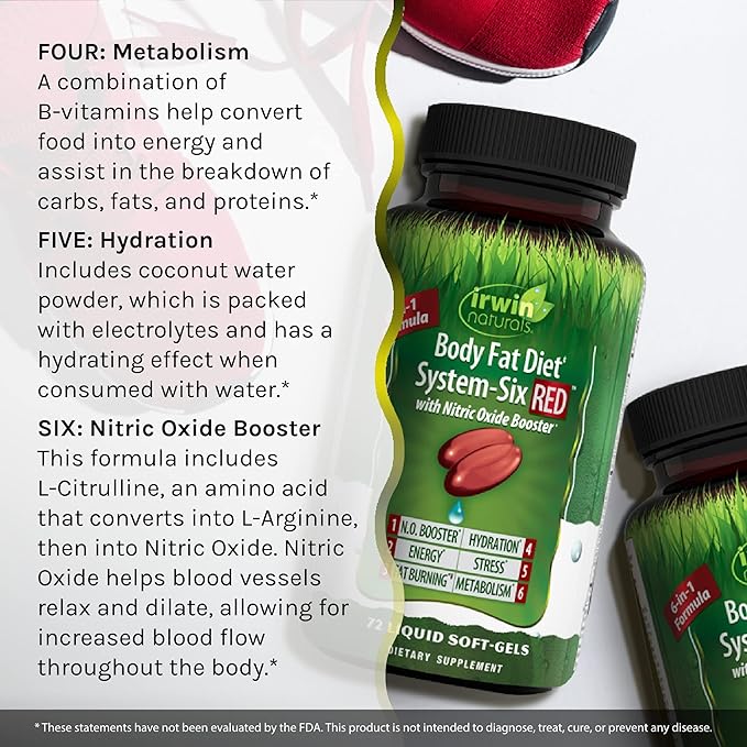 Irwin Naturals Body Fat Diet System-Six RED - 72 Liquid Soft-Gels, 6-in-1 Formula for Weight Management with Nitric Oxide Booster - 24 Total Servings