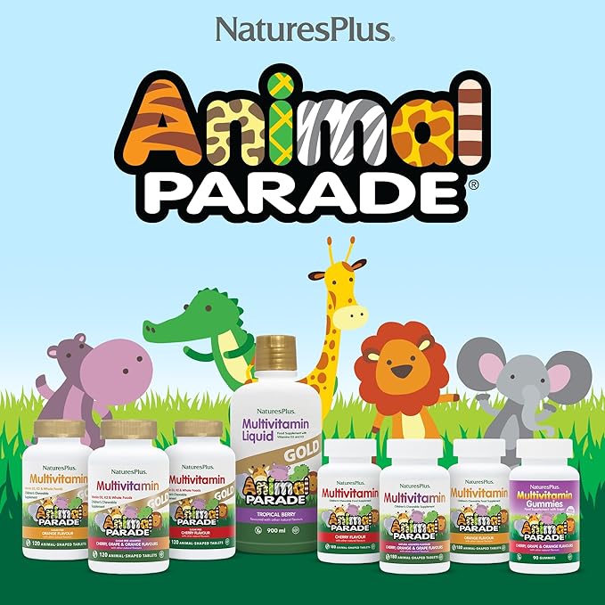 Natures Plus Animal Parade Multivitamin Children's Gummies - 90 Count - Assorted Cherry, Grape & Orange Flavors - Supports Immune System - Vegetarian, Gluten Free - 30 Servings