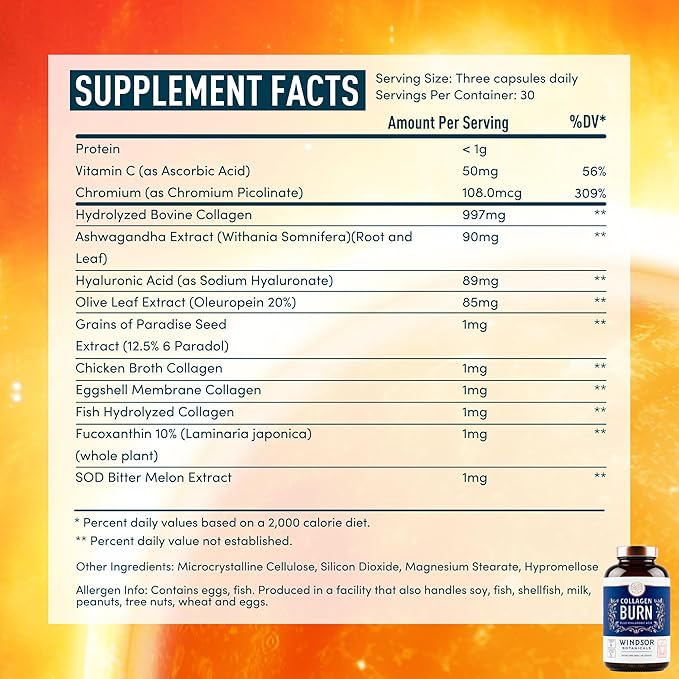 WINDSOR BOTANICALS Liquid Melatonin 3mg and Thermogenic Multi Collagen Burn Capsules - Beauty and Sleep Support Bundle