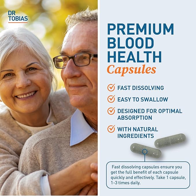 Dr. Tobias Blood Pressure Support Supplement with Hawthorn, Hibiscus Flower, Olive Leaf & Garlic, Supports Normal Circulatory Health with Vitamins C, B6, B12, Niacin, Folate & Herbs, 90 Capsules