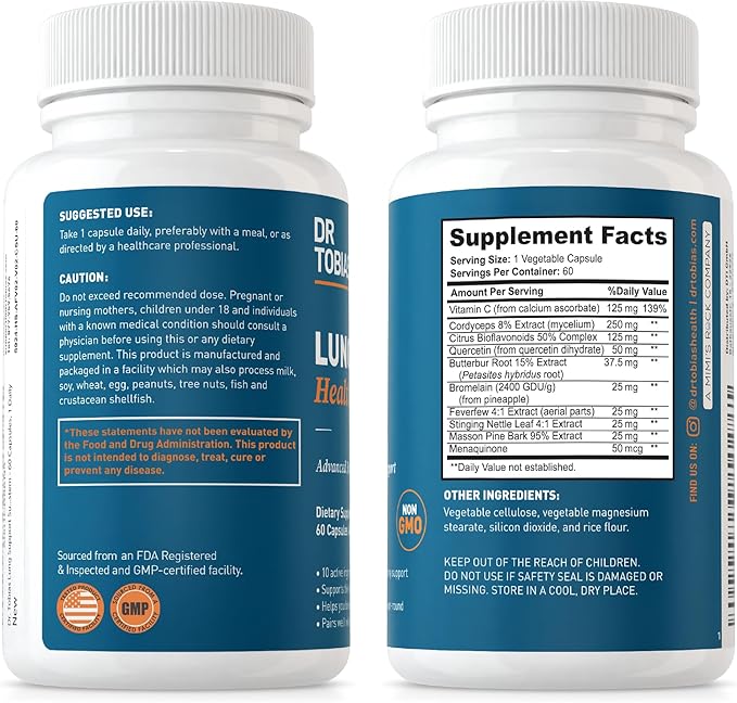 Dr. Tobias Omega 3 Fish Oil & Lung Health Supplements for Heart, Brain & Immune Support, Lung Cleanse & Detox Formula for Bronchial & Respiratory System, 60 Capsules