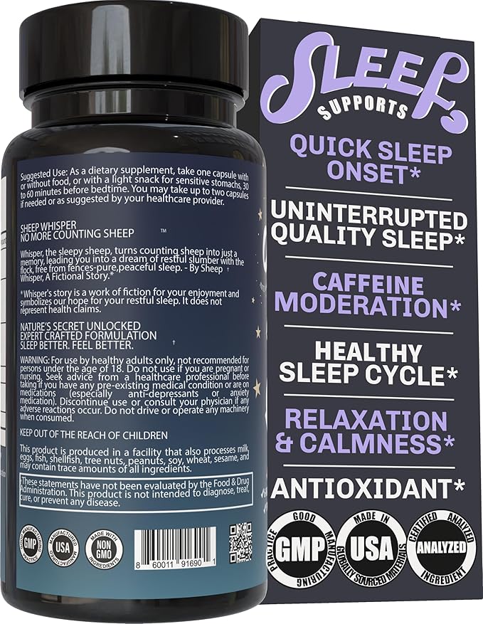 Natural Sleep Aid Tailored for Sleep – Melatonin, Lemon Balm, Magnolia Bark, Schizandra, Luteolin | Promotes Quick Sleep, Deeper Sleep, Fewer Night Awakenings, Non-Habit Forming, 60 Caps