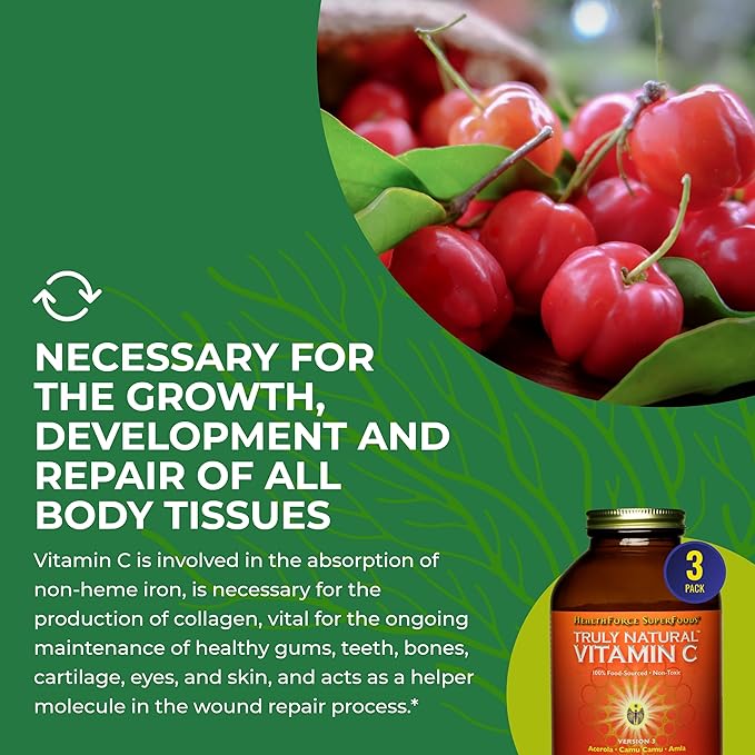 HEALTHFORCE SUPERFOODS Truly Natural Vitamin C - Immune Support Supplement with Camu Camu Berry - Vitamin C Supplement for Immune Health - Vegan, Non-GMO - 400 Grams, 67 Servings