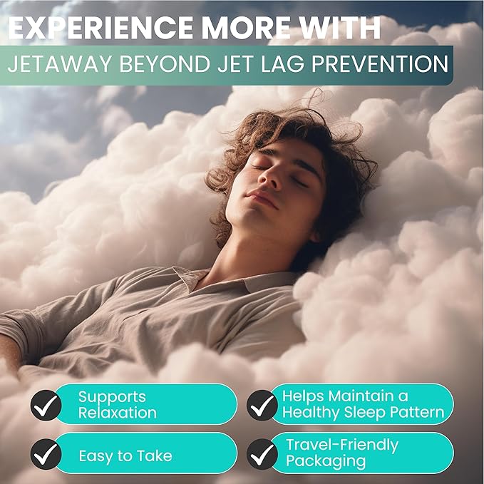 JetAway – Natural Sleep Support Supplement with Bio-Fermented Melatonin – Jet Lag Support – Allergen-Free, No Jet Lag (60 Capsules)