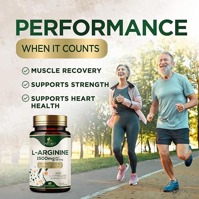 L-Arginine Supplement 1000mg - Heart Health Support - Premium Muscle Supporting Nitric Oxide Precursor Booster for Extra Strength - Gluten Free, Amino Acid Energy Blend For Men - 60 Capsules