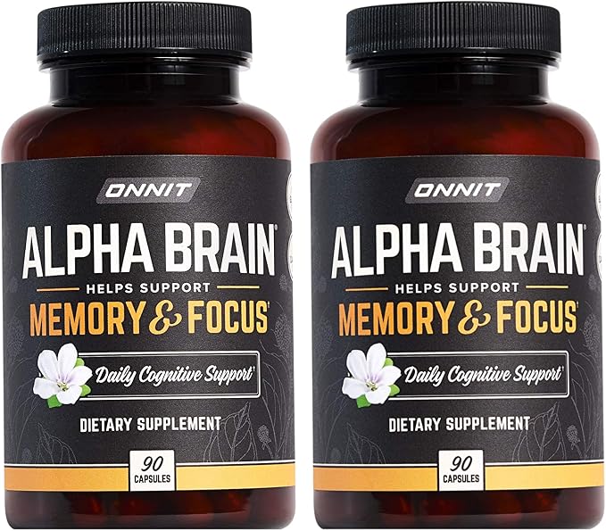 ONNIT Alpha Brain Premium Nootropic Brain Supplement for Men & Women - Caffeine-Free Focus Capsules for Concentration, Brain Booster & Memory Support 90 Count (Pack of 2)