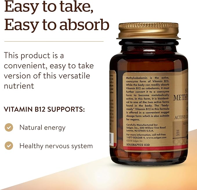 Solgar Methylcobalamin (Vitamin B12) 5000 mcg - Supports Energy Metabolism - Body-Ready, Active Form of B12 - Vitamin B - Non GMO, Vegan, Gluten, Dairy Free, Kosher - Cherry, 60 Count