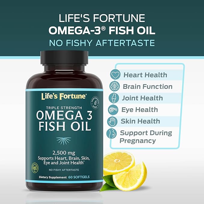 Life's Fortune Fish Oil Omega 3 Concentrate Supplement 2500 mg, 120 Softgels, High Potency, EPA & DHA Fatty Acid - Heart, Brain, Skin, Joints - Non GMO