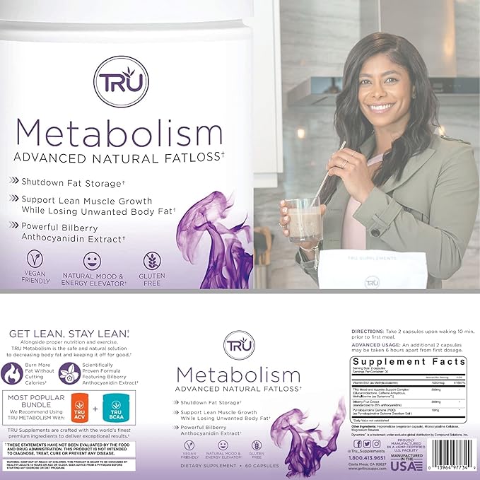 TRU Supplements Metabolism, Advanced Fat Loss, Fight Cravings, Boost Mood, No Jitters or Crash, 30 Servings