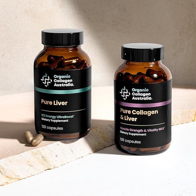 Organic Collagen Australia Pure Liver Capsules - Grass-Fed & Pasture-Raised – Source of B12 Energy, Immune Support, Muscle Strength & Metabolism Aid (120 Capsules)