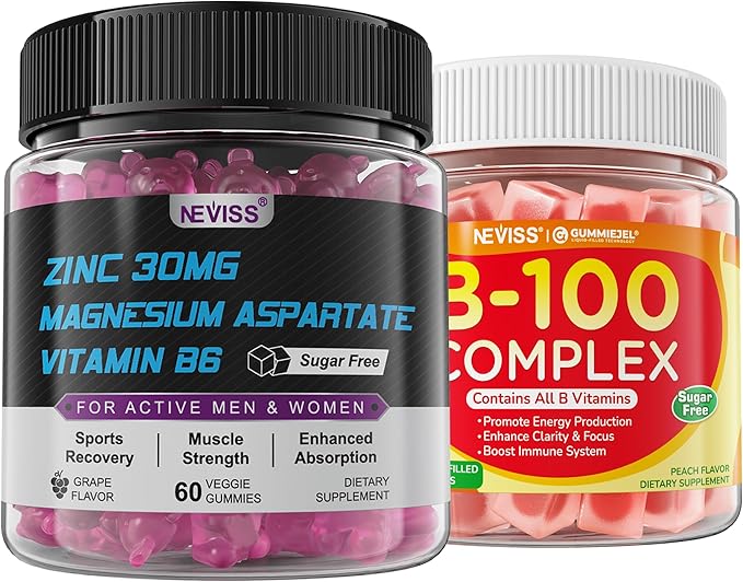 NEVISS Super Vitamin B Complex Gummies with Zinc Magnesium Supplement for Men and Women