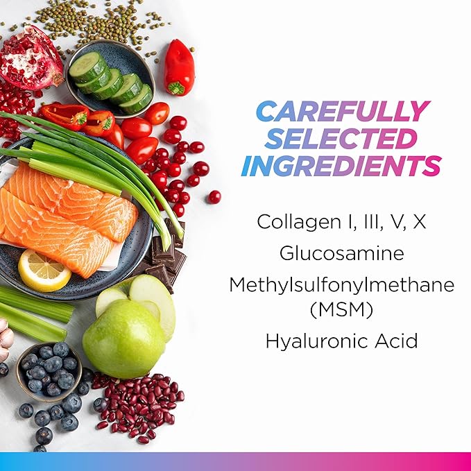 Livingood Daily Collagen Plus Joint Support - Grass-Fed Multi Collagen Peptides, Hyaluronic Acid, & MSM for Healthy Hair, Skin & Nails - Flexibility & Mobility - Keto, Gluten Free - 120 Capsules