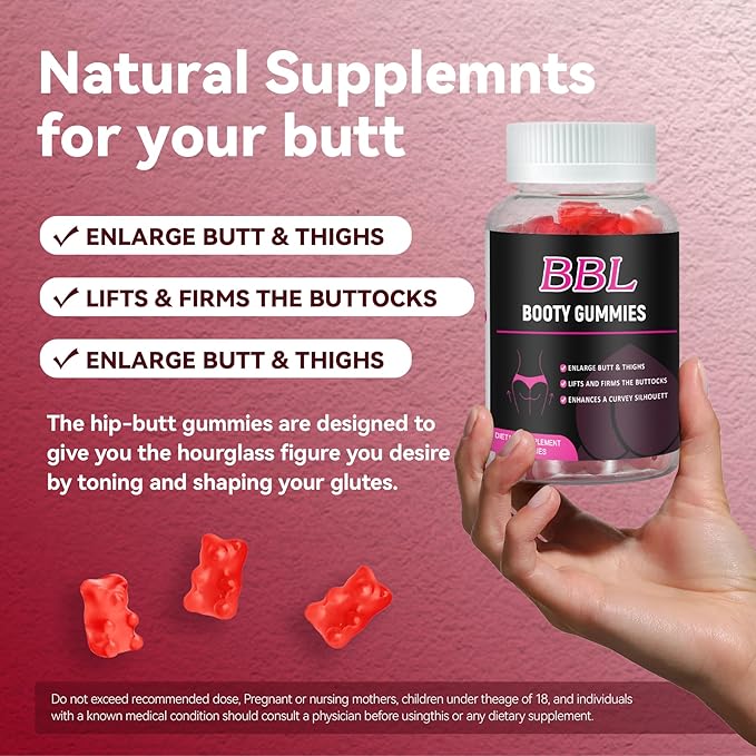 BBL Gummies for Women Butt Growth, 60 Count, Bear Shape Booty Gummies for Enhance Curvy Body, Butt Boost Vitamin Gummies for Bigger Butt Fast,Vegan Weight Gainer Gummies