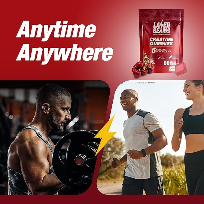 Creatine Monohydrate Gummies - 5g Creapure Creatine per Serving - Vegan, Cosmic Cherry Flavor - Boost Muscle Strength, Endurance, Recovery & Mental Focus - 90 Gummies, Gluten-Free