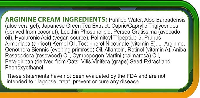 Arginine Cream - 2 oz - L-Arginine Nitric Oxide Support Supplement for Men & Women - Unscented