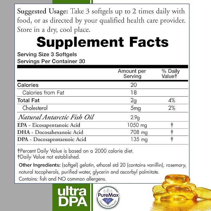 Wild Caught Omega 3 Fish Oil DPA-EPA-DHA 2,900 Milligram Fish Oil Supplement