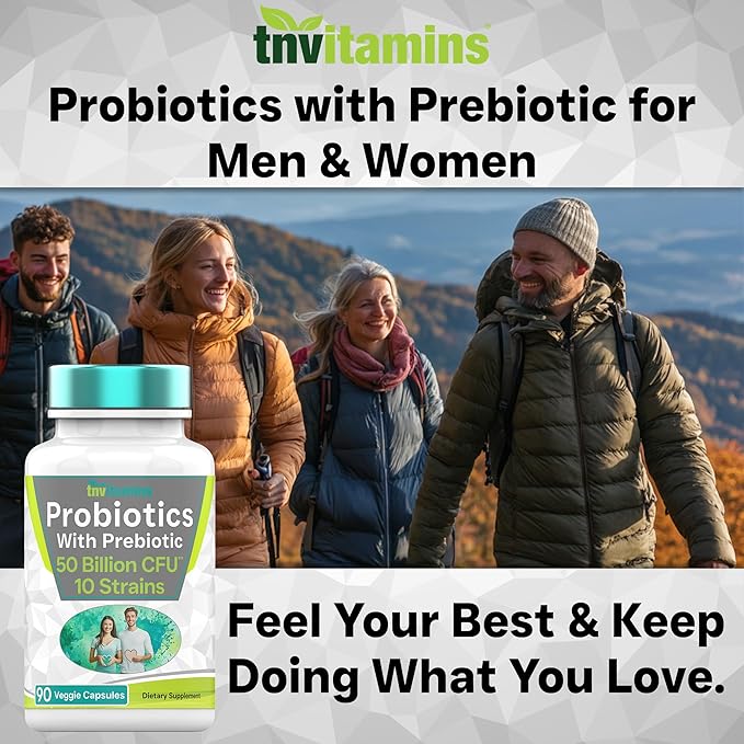Probiotics with Prebiotic: 50 Billion CFU - 10 Strain - 90 Vegetarian Capsules | with Acidophilus Probiotic for Digestive Health, Gut Health, & Immune Support* | for Men & Women