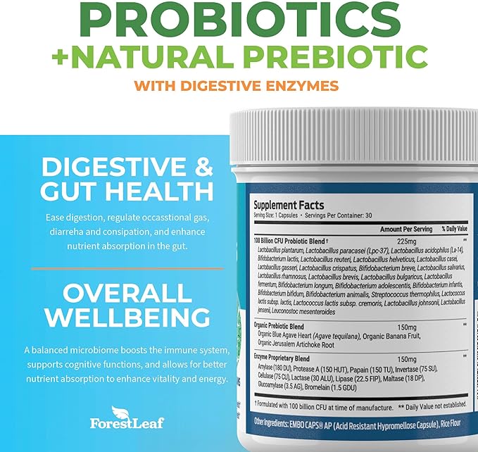 Probiotics for Men and Women, 100 Billion CFU, 26 Unique Strains, Men's and Women's Probiotic and Prebiotics Support Digestive Health, Gut Wellness, Energy, Mood, Immune, PH Balance (30 Caps)