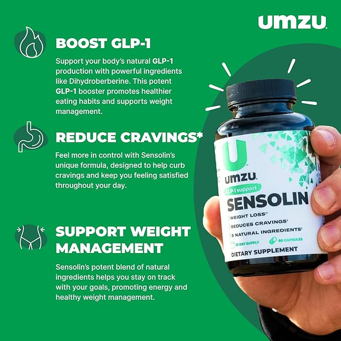 UMZU Sensolin GLP-1 Metabolic Support Supplement, Boost GLP-1 Production, Reduce Food Noise, Balance Mood, Clinically Advanced Berberine, Ceylon Cinnamon, Chromium (60 Capsule | 30 Day Supply)