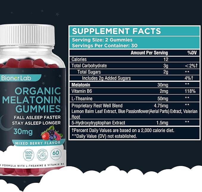 Melatonin Gummies (30mg) Enhanced with L-theanine & Vitamin B6 for Adult Women Men - Extra Strength Chewables Calm Gummy - Gluten Free