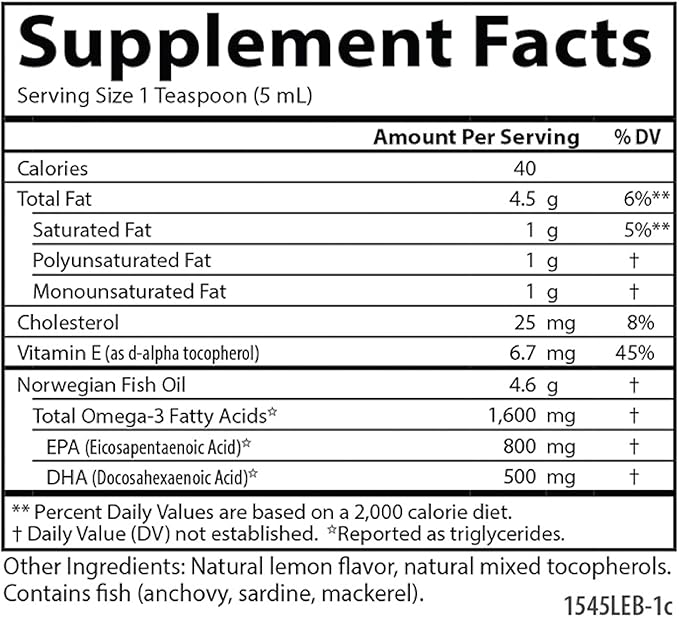 Carlson - The Very Finest Fish Oil, Special Edition, 1600 mg Omega-3s, Liquid Supplement, Norwegian Fish Oil, Wild-Caught, Sustainably Sourced Liquid, Lemon, 500 mL (16.9 Fl Oz)