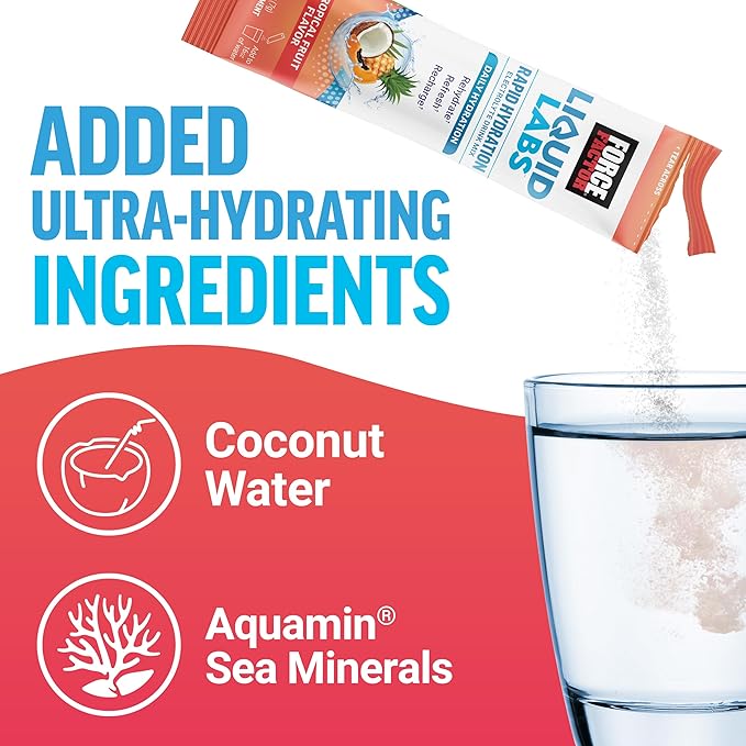 FORCE FACTOR Liquid Labs Electrolytes Powder Packets—Tropical Fruit—Hydration Packets to Make Electrolyte Water, with 5 Essential Electrolytes, Vitamins, Minerals, and Antioxidants, 20 Stick Packs