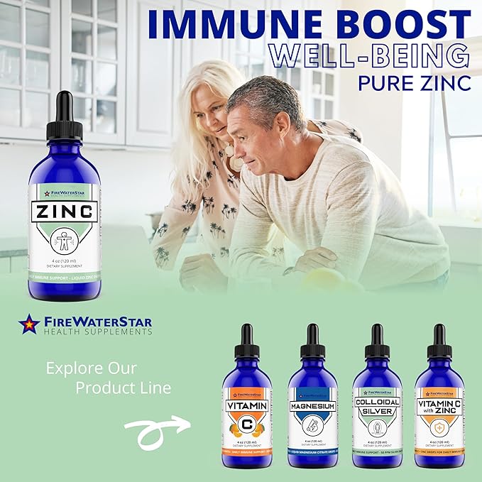 FWS Zinc Supplements - Liquid Zinc Drops for Men, Women, Kids - Organic, Non-GMO, Vegan - Supports Immune Health, Skin, and Overall Wellness - 4 oz