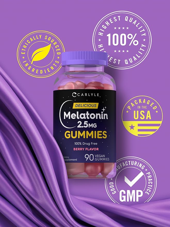 Carlyle Melatonin 2.5 mg Gummies | 90 Count | Berry Flavor Gummy Supplement | Vegan, Non-GMO, Gluten Free